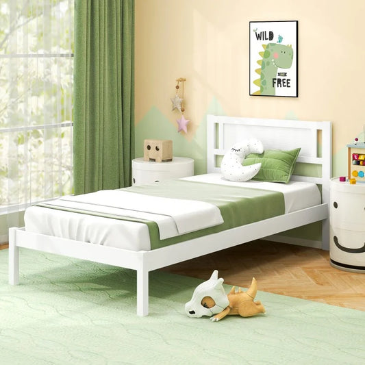Wooden Bed Frame with Headboard and Wooden Slats Support – Twin