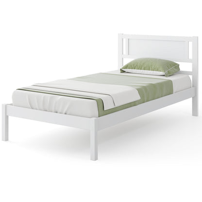 Wooden Bed Frame with Headboard and Wooden Slats Support – Twin