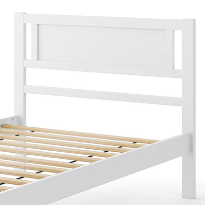 Wooden Bed Frame with Headboard and Wooden Slats Support – Twin