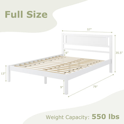 Wooden Bed Frame with Headboard and Wooden Slats Support – Full