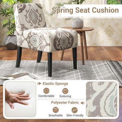 Modern Upholstered Accent Chair with Rubber Wood Legs for Living Room - Beige Floral