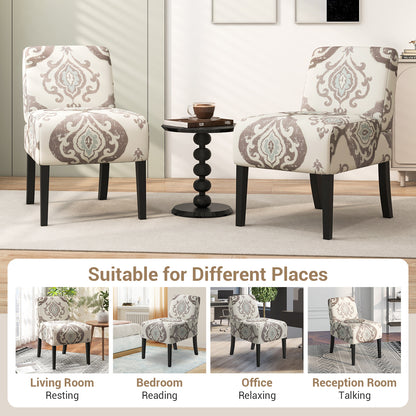 Modern Upholstered Accent Chair with Rubber Wood Legs for Living Room - Beige Floral