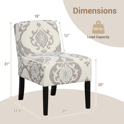 Modern Upholstered Accent Chair with Rubber Wood Legs for Living Room - Beige Floral