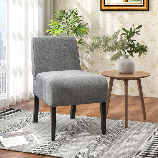 Modern Upholstered Accent Chair with Rubber Wood Legs for Living Room - Grey