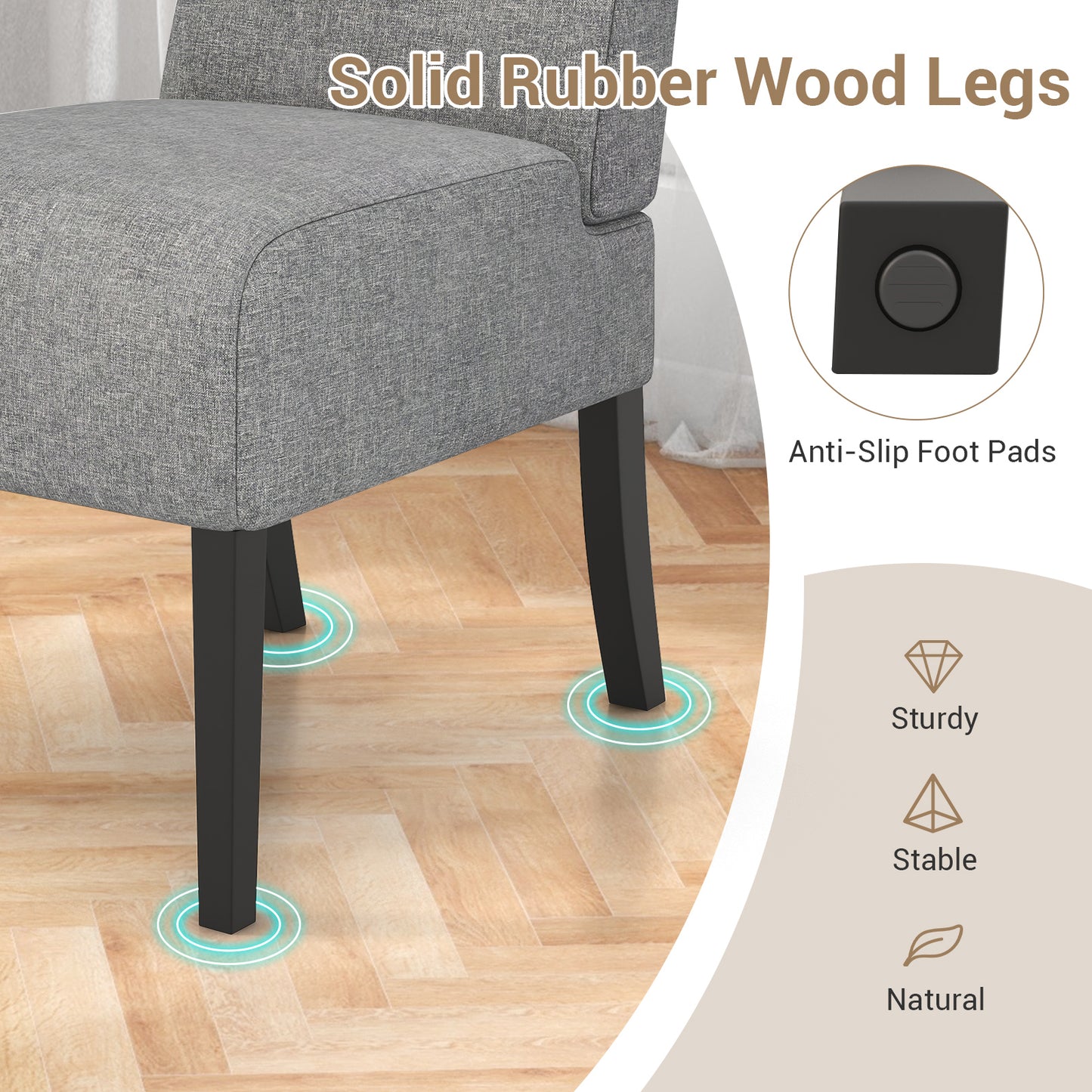 Modern Upholstered Accent Chair with Rubber Wood Legs for Living Room - Grey