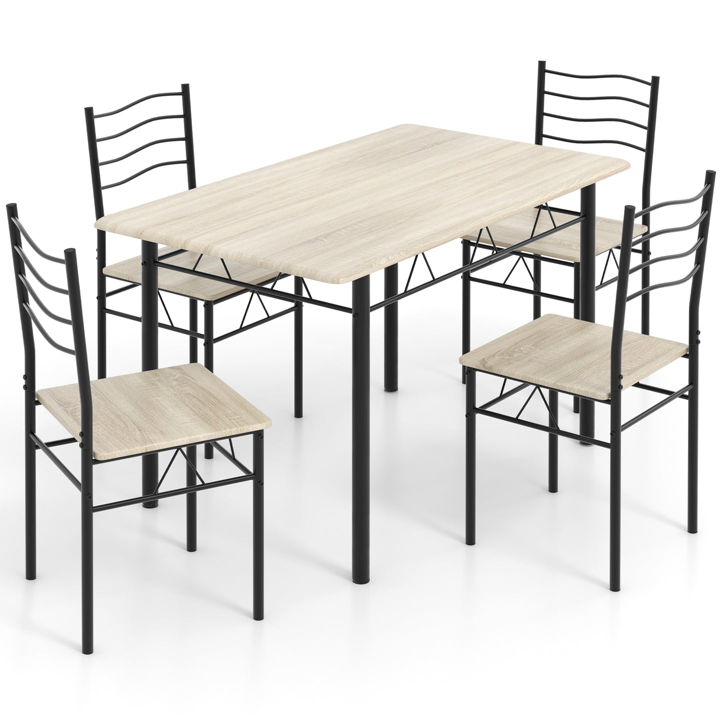 Modern 5 Piece Dining Set with Rectangular Table and Metal Frame Chairs - Natural