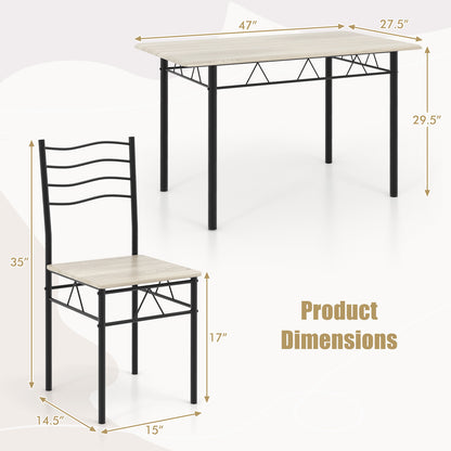 Modern 5 Piece Dining Set with Rectangular Table and Metal Frame Chairs - Natural