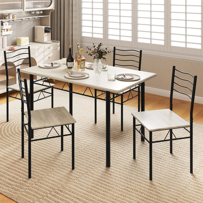 Modern 5 Piece Dining Set with Rectangular Table and Metal Frame Chairs - Natural