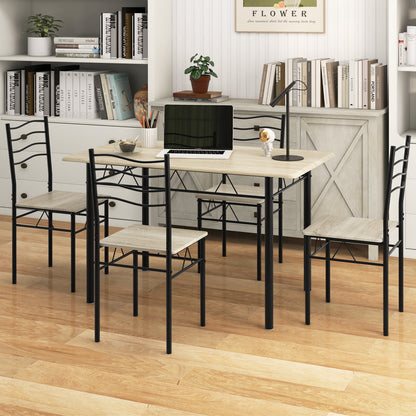 Modern 5 Piece Dining Set with Rectangular Table and Metal Frame Chairs - Natural