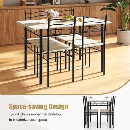 Modern 5 Piece Dining Set with Rectangular Table and Metal Frame Chairs - Natural