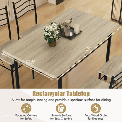 Modern 5 Piece Dining Set with Rectangular Table and Metal Frame Chairs - Natural