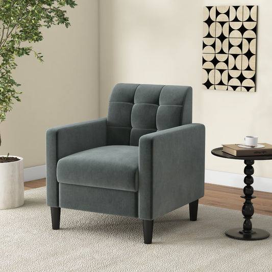 Stylish Mid-Century Modern Velvet Accent Chair with Tufted Backrest