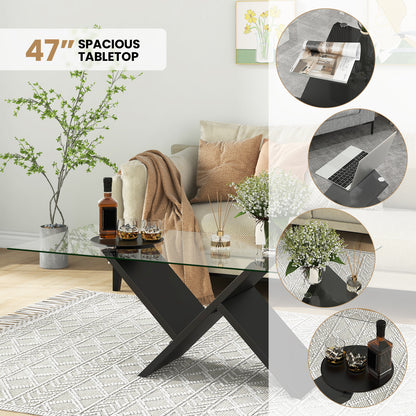 Tempered Glass Center Table with Wooden Base for Modern Living Spaces
