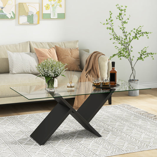 Tempered Glass Center Table with Wooden Base for Modern Living Spaces