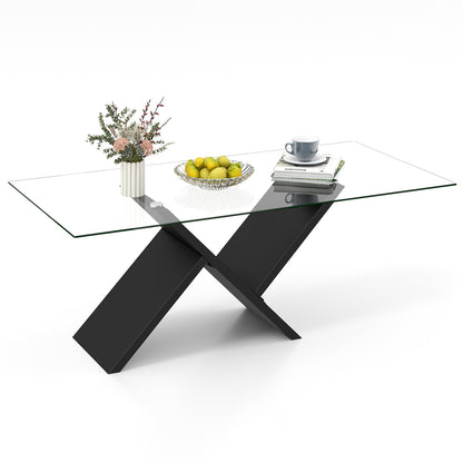 Tempered Glass Center Table with Wooden Base for Modern Living Spaces