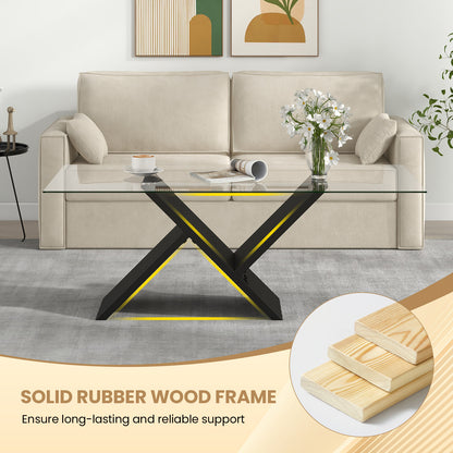 Tempered Glass Center Table with Wooden Base for Modern Living Spaces