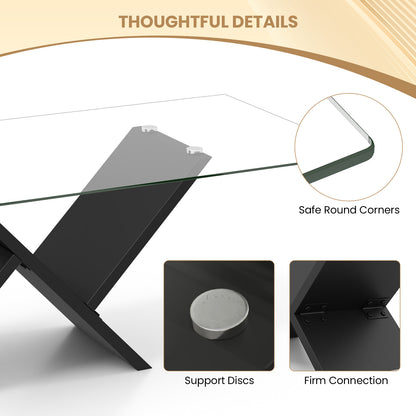Tempered Glass Center Table with Wooden Base for Modern Living Spaces