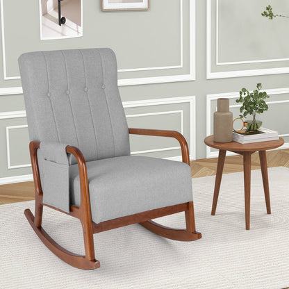 Rocking Chair and Ottoman Set with Padded Cushions and Ergonomic Design, Grey
