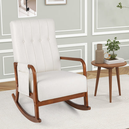 Rocking Chair and Ottoman Set with Padded Cushions and Ergonomic Design, Beige