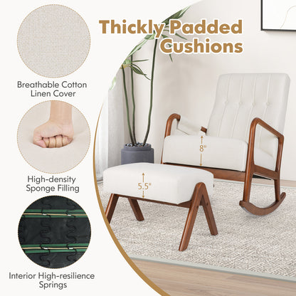 Rocking Chair and Ottoman Set with Padded Cushions and Ergonomic Design, Beige