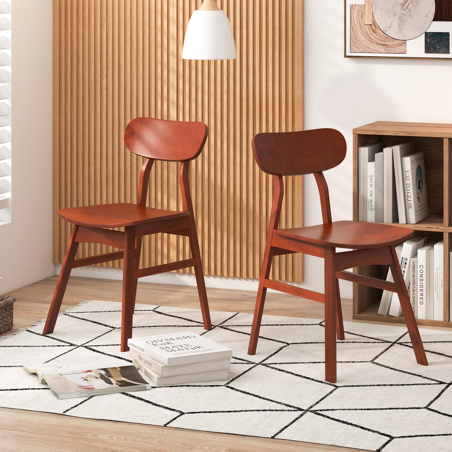 Modern Dining Chairs with Curved Backrest and Seat - Walnut, Set of 2