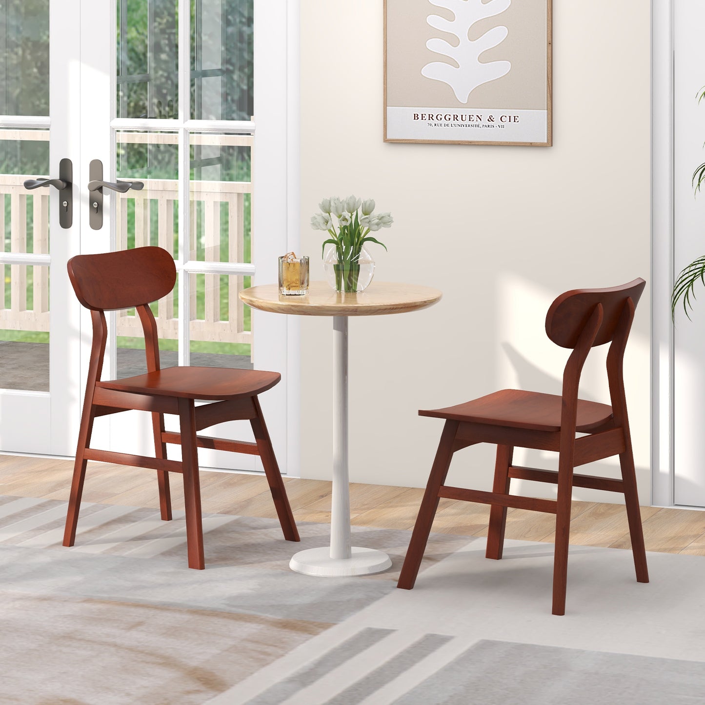 Modern Dining Chairs with Curved Backrest and Seat - Walnut, Set of 2