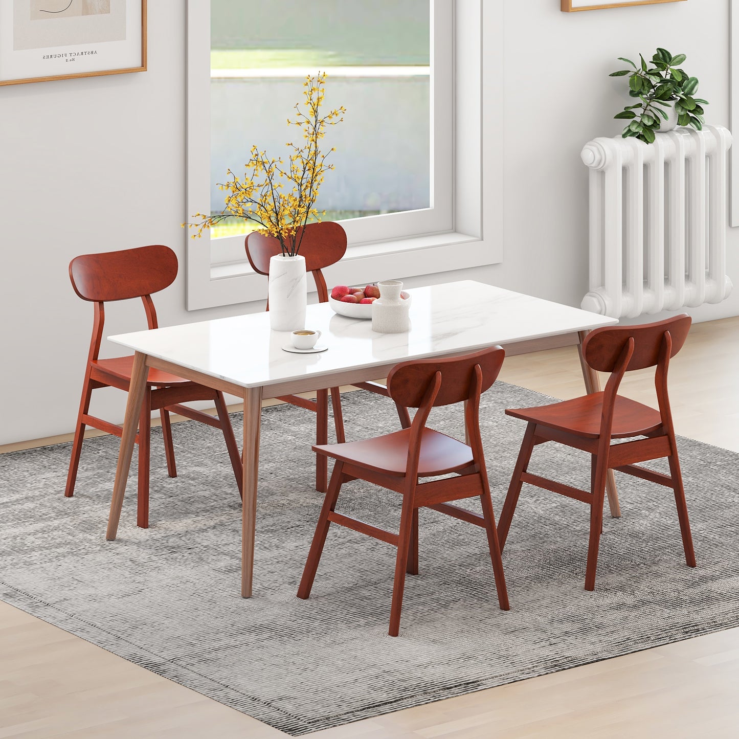 Modern Dining Chairs with Curved Backrest and Seat - Walnut, Set of 2
