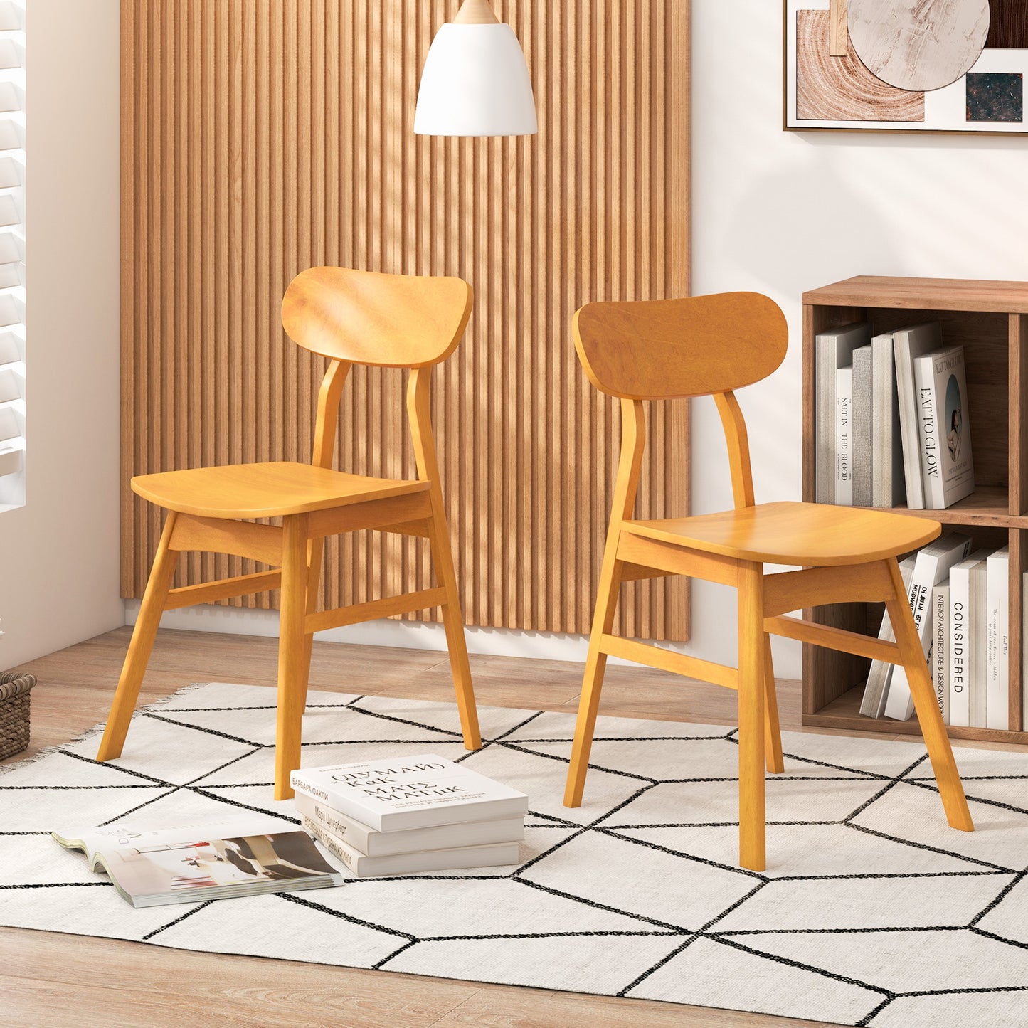 Modern Dining Chairs with Curved Backrest and Seat - Natural, Set of 2