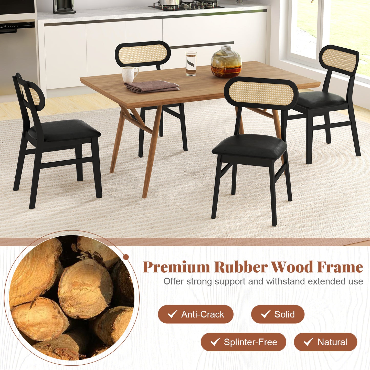 Set of 2 Mid Century Modern Wooden Dining Chairs for Indoor Use – Black Finish