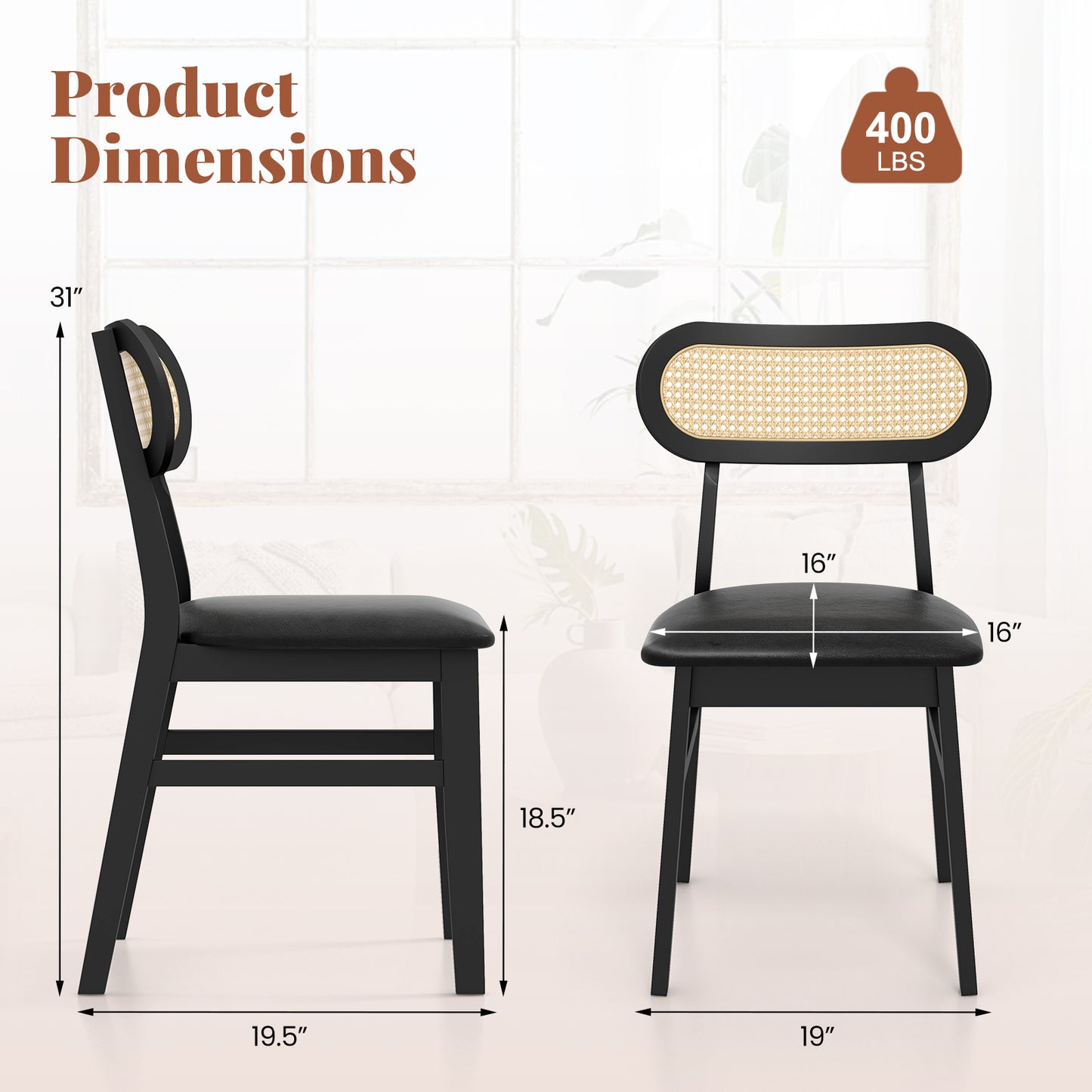 Set of 2 Mid Century Modern Wooden Dining Chairs for Indoor Use – Black Finish