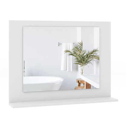 23.5 x 17.5 Inch Rectangle Bathroom Mirror with Shelf and Wood Frame - White