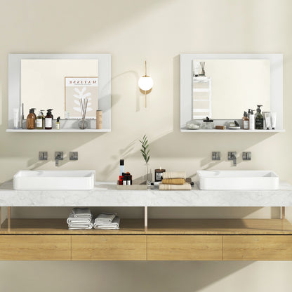 23.5 x 17.5 Inch Rectangle Bathroom Mirror with Shelf and Wood Frame - White