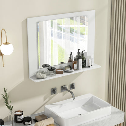 23.5 x 17.5 Inch Rectangle Bathroom Mirror with Shelf and Wood Frame - White