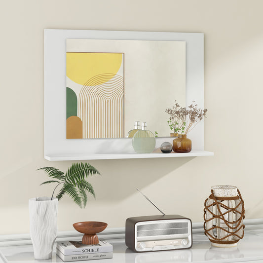 23.5 x 17.5 Inch Rectangle Bathroom Mirror with Shelf and Wood Frame - White
