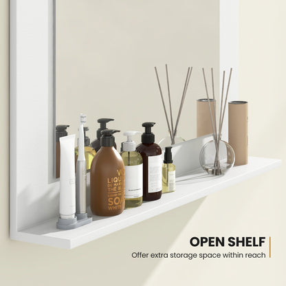 23.5 x 17.5 Inch Rectangle Bathroom Mirror with Shelf and Wood Frame - White