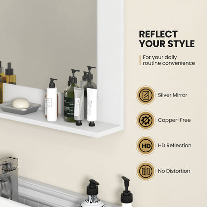 23.5 x 17.5 Inch Rectangle Bathroom Mirror with Shelf and Wood Frame - White