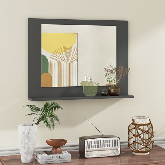 23.5 x 17.5 Inch Rectangle Bathroom Mirror with Shelf and Wood Frame - Grey