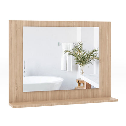23.5 x 17.5 Inch Rectangle Bathroom Mirror with Shelf and Wood Frame - Brown