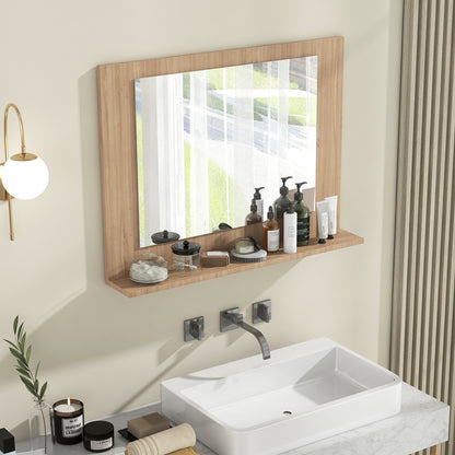 23.5 x 17.5 Inch Rectangle Bathroom Mirror with Shelf and Wood Frame - Brown