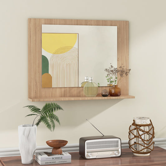 23.5 x 17.5 Inch Rectangle Bathroom Mirror with Shelf and Wood Frame - Brown