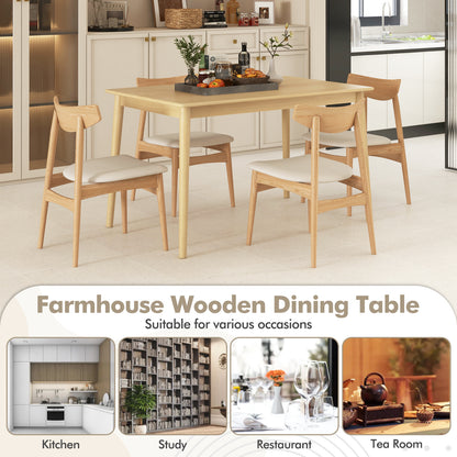 Rectangular Wood Dining Table for 4 with Solid Rubber Wood Legs in Natural Finish
