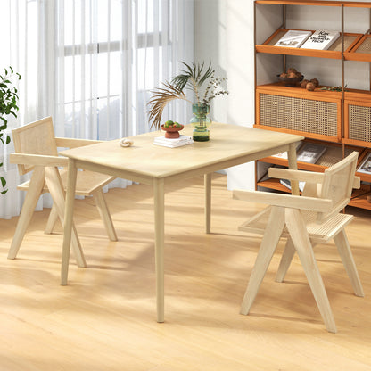 Rectangular Wood Dining Table for 4 with Solid Rubber Wood Legs in Natural Finish