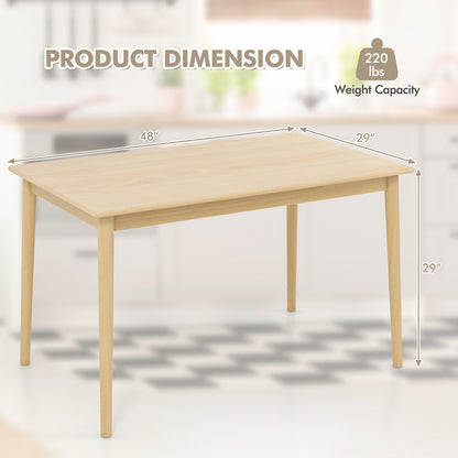 Rectangular Wood Dining Table for 4 with Solid Rubber Wood Legs in Natural Finish