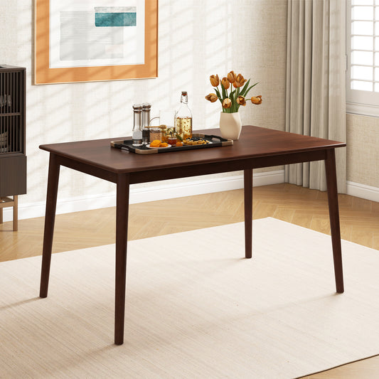 Rectangular Wood Dining Table for 4 with Solid Rubber Wood Legs in Brown Finish