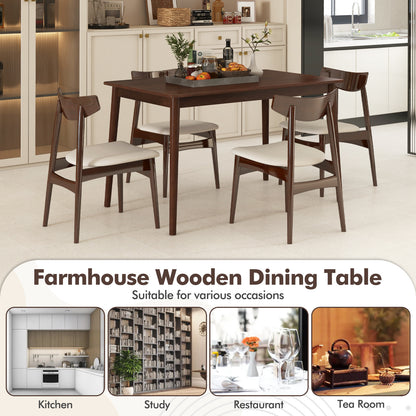 Rectangular Wood Dining Table for 4 with Solid Rubber Wood Legs in Brown Finish