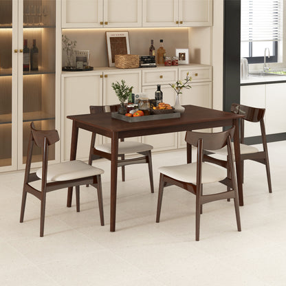 Rectangular Wood Dining Table for 4 with Solid Rubber Wood Legs in Brown Finish