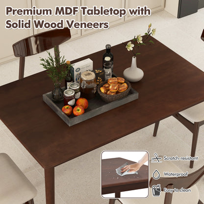 Rectangular Wood Dining Table for 4 with Solid Rubber Wood Legs in Brown Finish