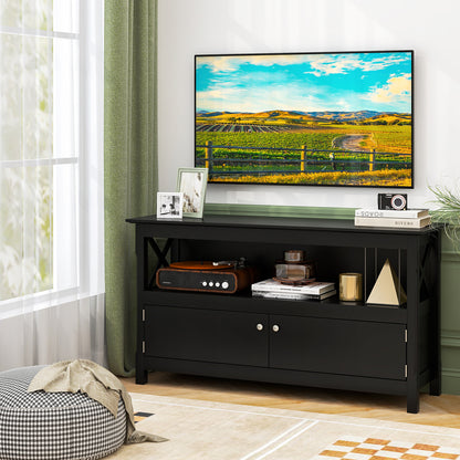 Media Storage TV Cabinet with Charging Station and Open Shelves for 50 Inch TVs - Black