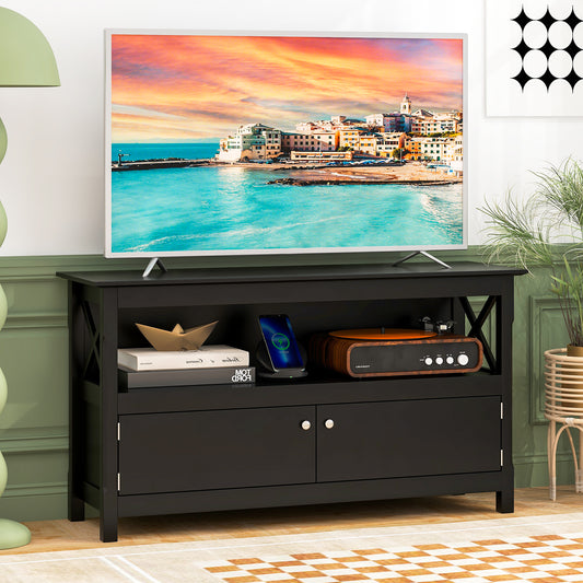 Media Storage TV Cabinet with Charging Station and Open Shelves for 50 Inch TVs - Black