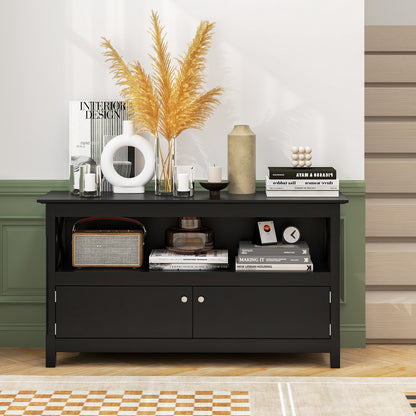 Media Storage TV Cabinet with Charging Station and Open Shelves for 50 Inch TVs - Black